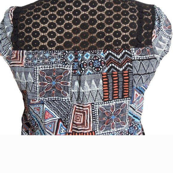 MANDEE Tribal Geometric Pattern Blouse L - Picture 4 of 7